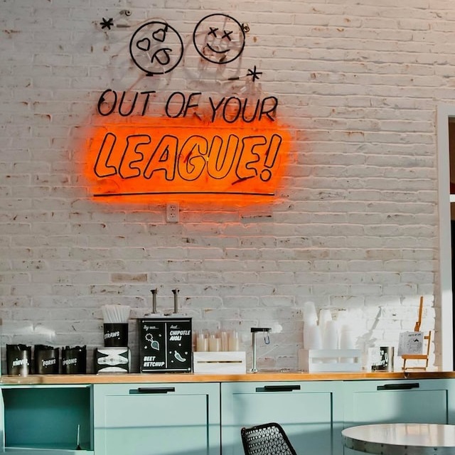Custom Neon Sign Out of your League For Bar Shop